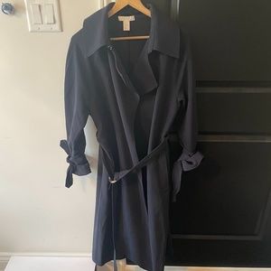 H&M Long Belt Trench Coat Navy